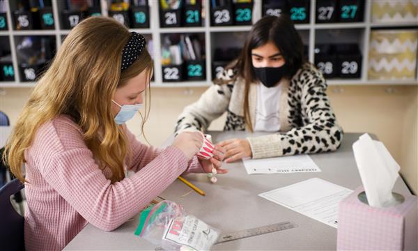 students work to build a bridge